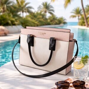 Kate Spade Newbury Lane Cammie Satchel Cream Black Leather Crossbody Bag